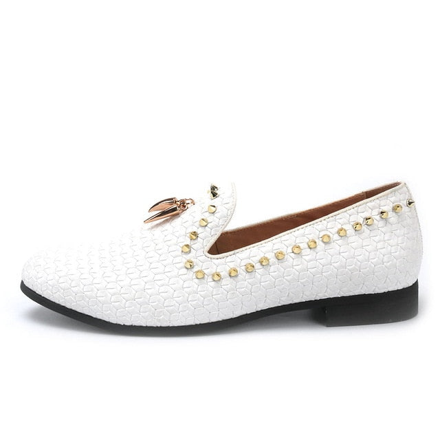 Braid Leather Casual with Gold Rivets Ornament Men Shoes