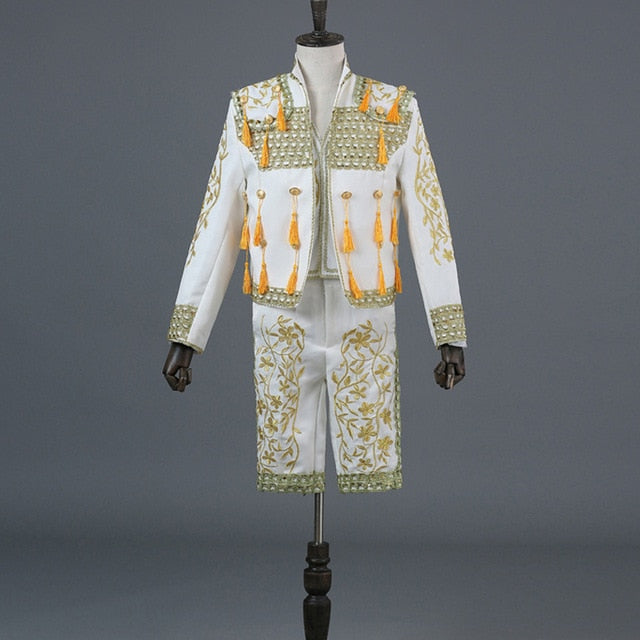 Gold Embroidery Tassel Sequin Black Stage Set Costume Men Blazer