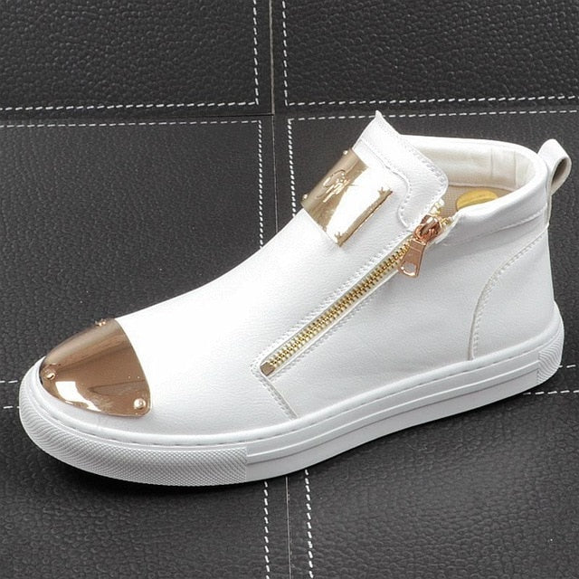 Casual Metal Decoration Double Zipper High Top Men Sneaker
