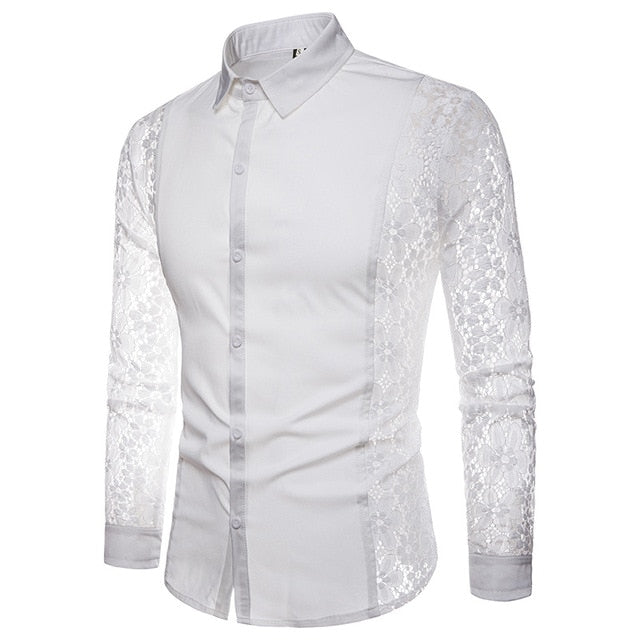Flower Patchwork Embroidery Transparent Long Sleeve Shirt