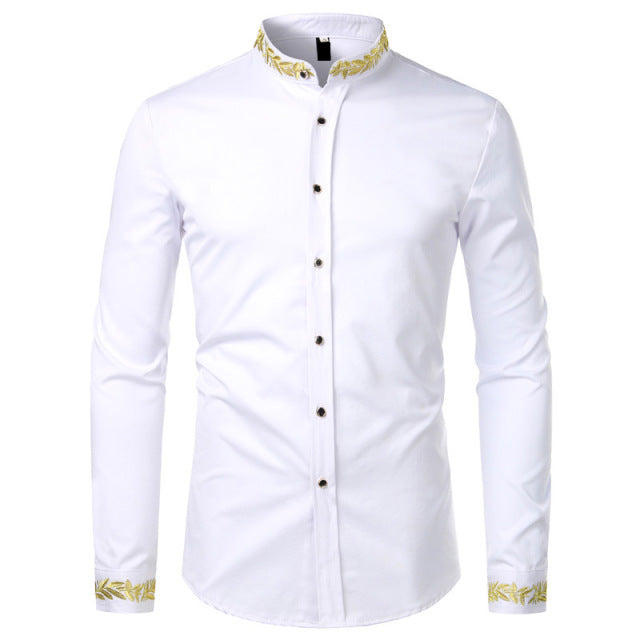 Collar Gold Embroidery White Shirt