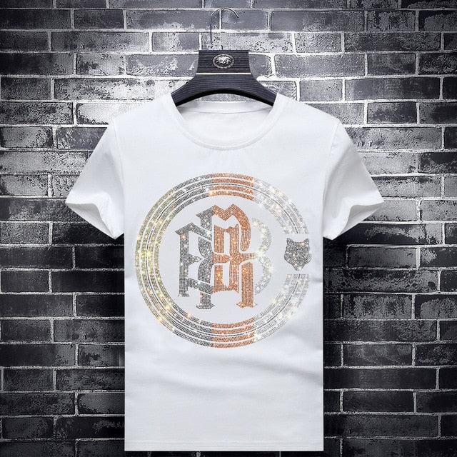Camiseta Slim Fit Hombre Brillante Tricolor Strass