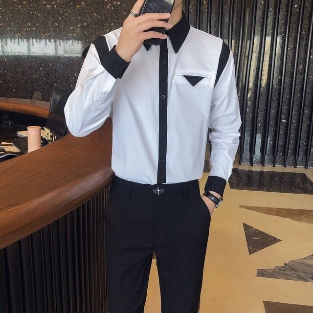 Two-tone Lines Decorated Long Sleeve Shirt