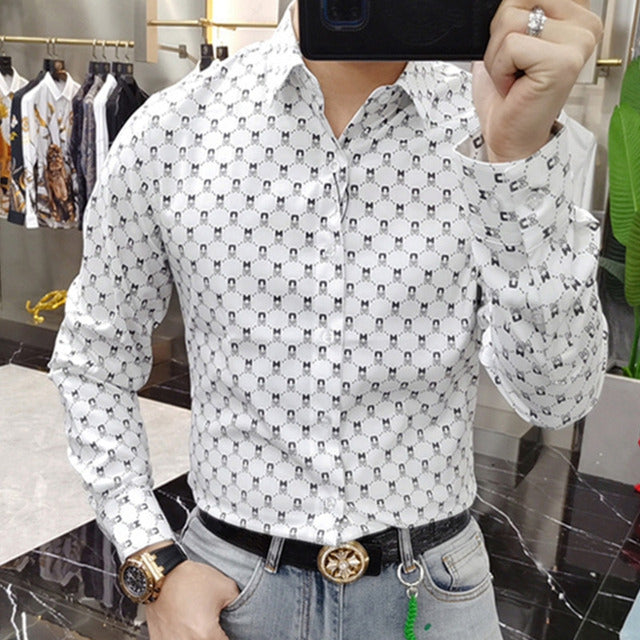 Full Letter Geometric Print Pattern Shirt