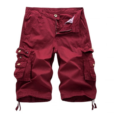 Solid Colour Army Cargo Tactical Multi Pockets Men Shorts