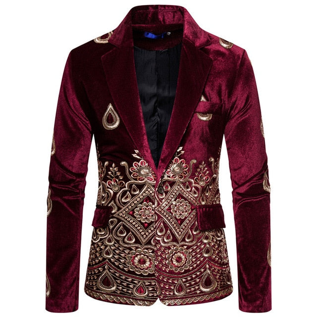 Velvet Fashion Embroidery Stage Dress Singer Costume Men Blazer