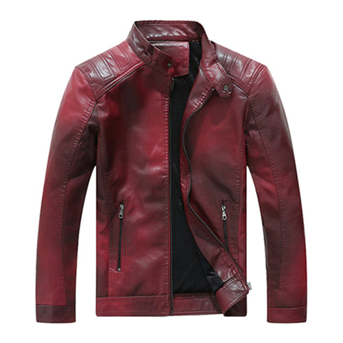 Solid Stand Collar Casual Moto Biker Style Hommes PU Veste
