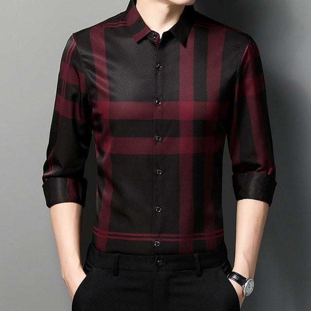 Black Based Monocolor Striped Pattern Long Sleeve Shirt