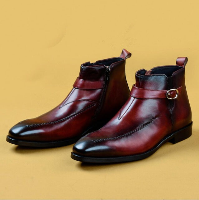 Bottines Chelsea en cuir véritable pour hommes bicolores