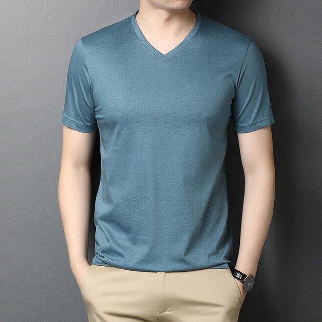 Solid V-Neck Smooth Cotton T-Shirt
