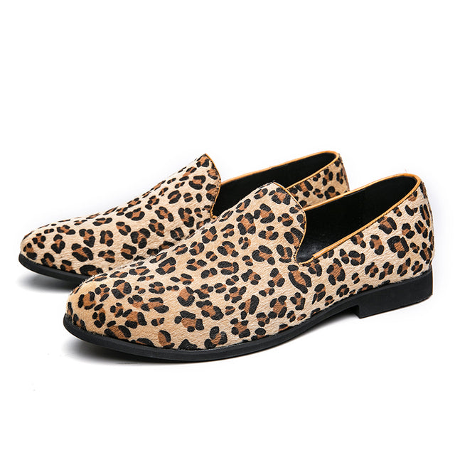 Mocasines clásicos sin cordones de ante de leopardo