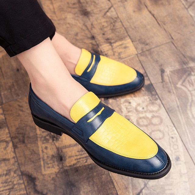 Zapatos de hombre de estilo sin cordones de cuero PU con vestido Pop de colores dobles