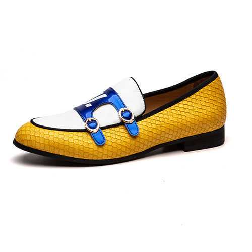 Yellow White Monk Strap Casual Men Leather Shoes