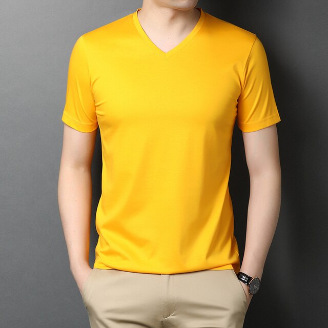 Solid V-Neck Smooth Cotton T-Shirt