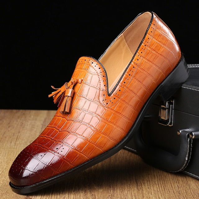Genuine Leather Crocodile Look Tasseled Men Loafers