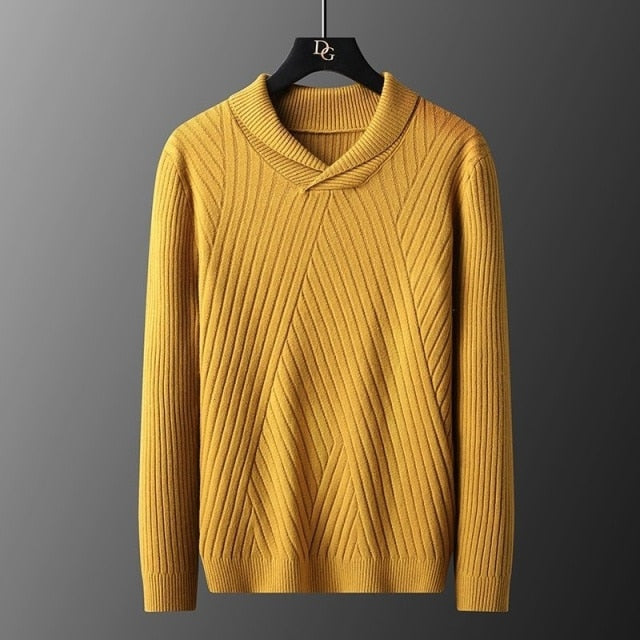 Solid Color Diagonal Knitted V-Neck Sweater