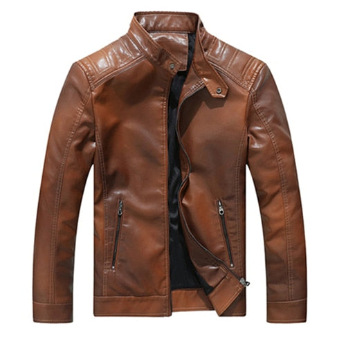 Solid Stand Collar Casual Moto Biker Style Hommes PU Veste