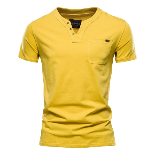 Solid Pocketed Collarless Polo Shirt