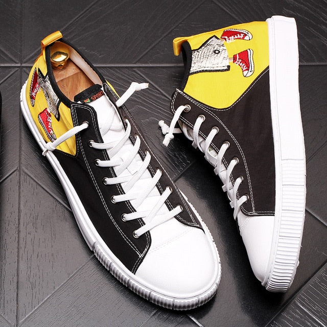 Cotton Fabric Casual Lace Up with Embroidery Detail Men Sneaker