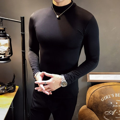 Camiseta de algodón con cuello alto liso simple