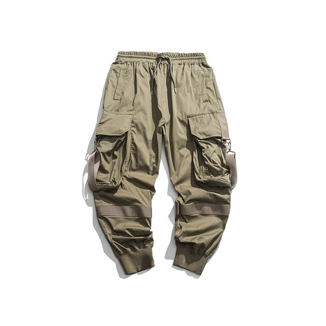 Pantalones jogger cargo monocromáticos para hombre con bolsillo con hebilla