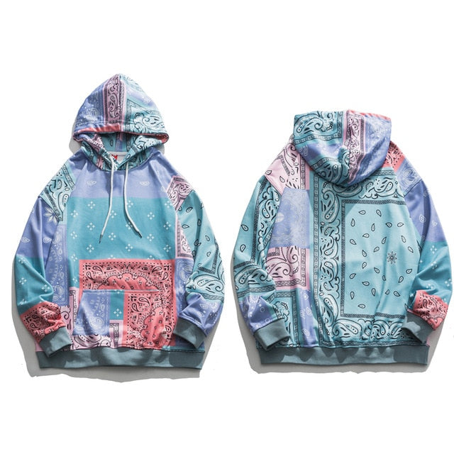 Blue Bright Bandana Printed Oversized Hoodies