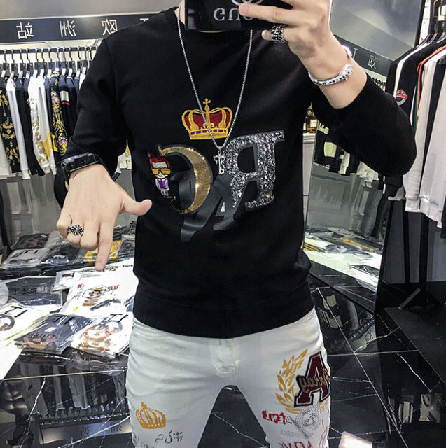 Hip Hop RNG Embroidered Black White Men Sweater