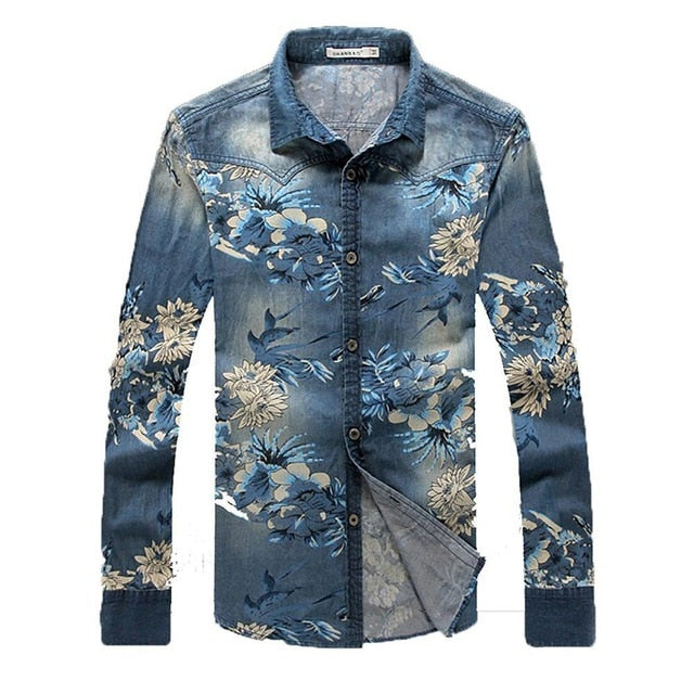 Chemises à manches longues en denim à motif floral