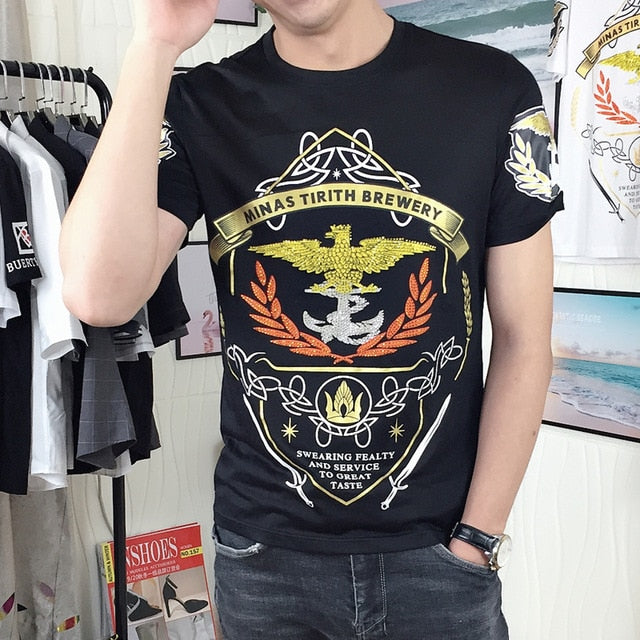 Sequin Mixed Colorful Rubber Print Men T-Shirt