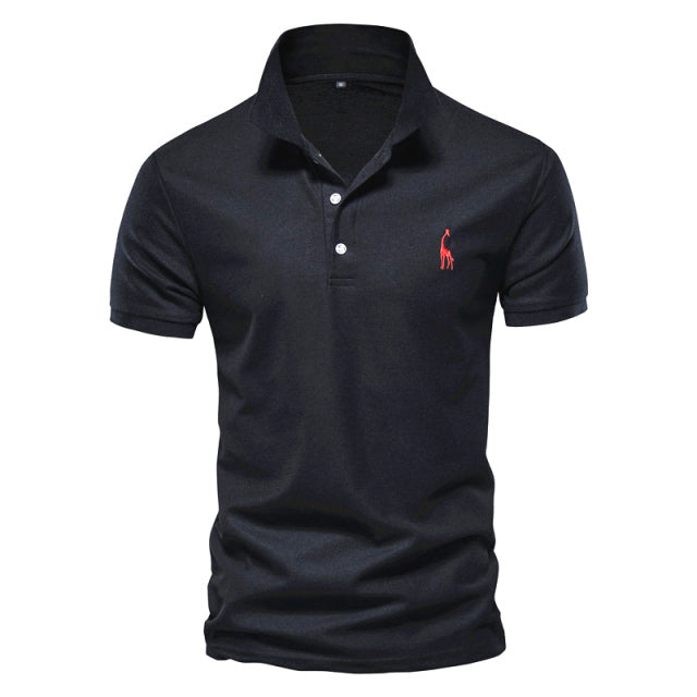 Solid Cotton Giraffe Embroidery Polo Shirt