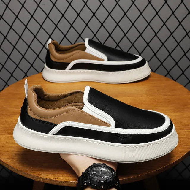 Mixed Colors Leather Slip-On Sneakers