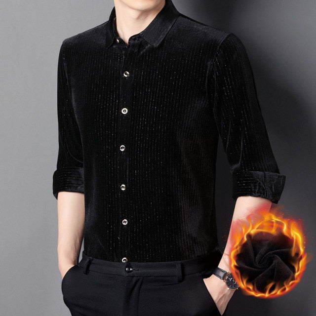 Casual Button Closure Striped Polyester Long Sleeve Shirt