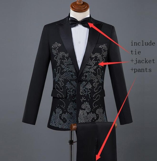 Bright Stones Sequin Stage Costume Style Men Suit (blazer, tie, and pants)
