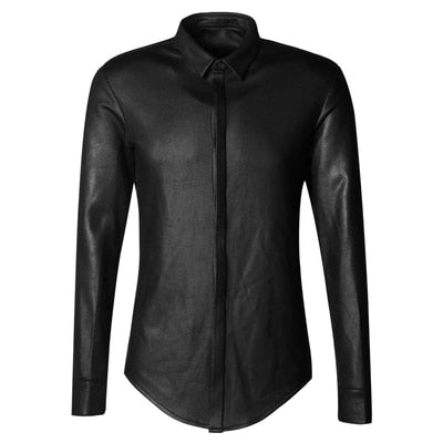 Black Solid Retro British Style Men Slim Long Sleeve Shirt - FanFreakz