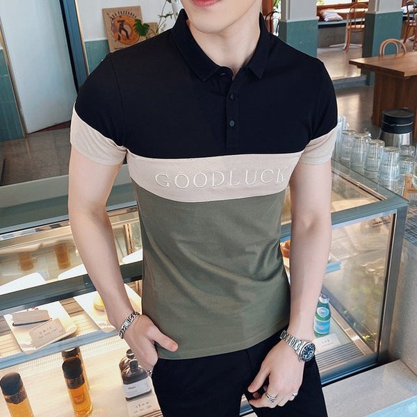 Three Colors Men Polo Shirt Chest Embroidery
