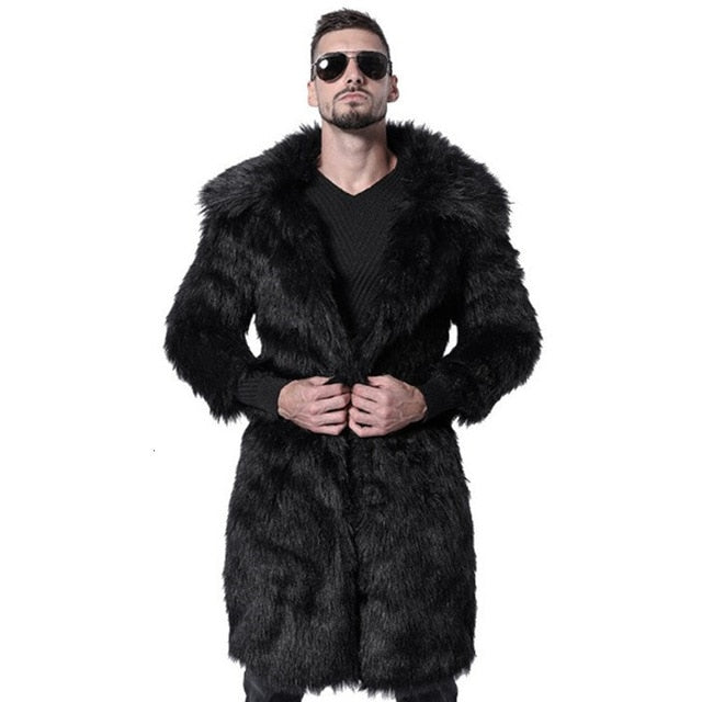 Warm Leopard Long Faux Fur Stylish Men Coat
