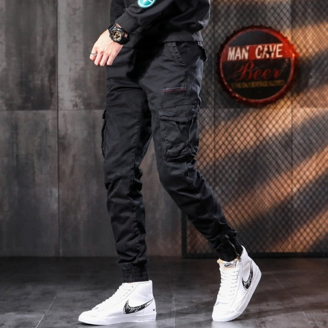 Cargo Multi-Pocket Solid Color Slim Fit Pants