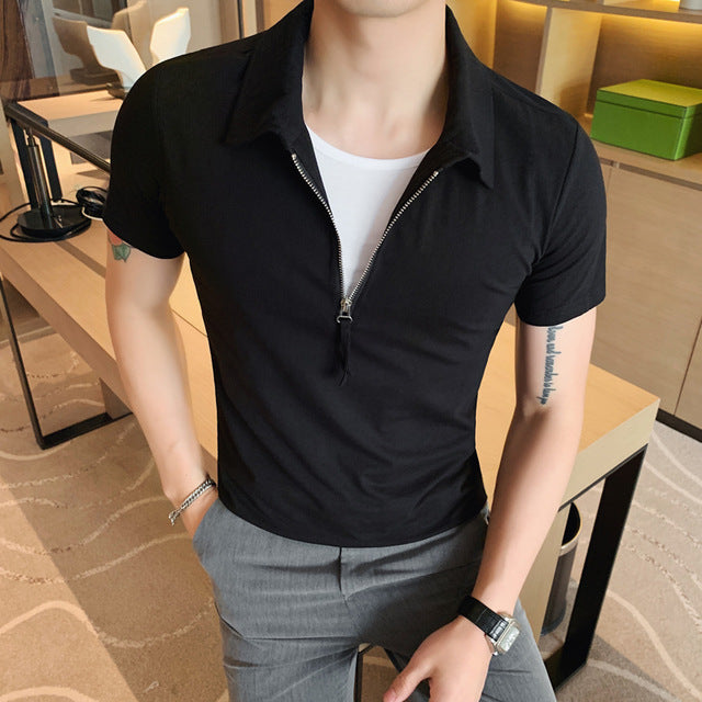 Faux Two Pieces Look Zippered Men Polo Shirt