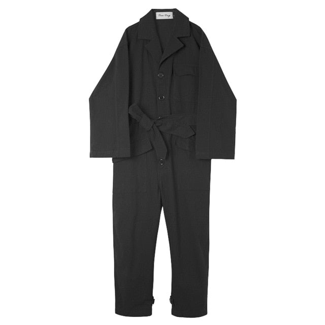 Casual Harajuku Style with Waist Rope Men Jumpsuit Shirt - FanFreakz