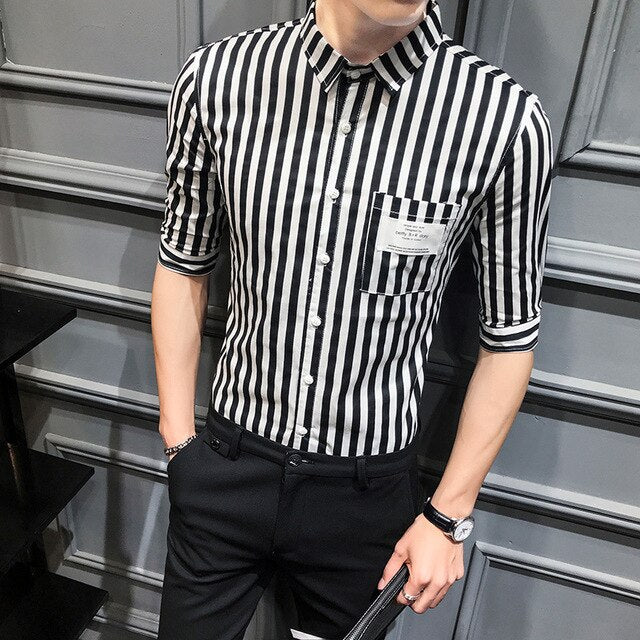 High Quality Men Striped Formal Business Short Sleeve Shirt