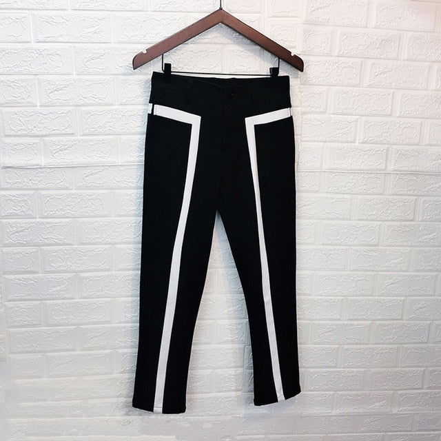 Black with White Front Stripe for Stage Costume Style Men Pants