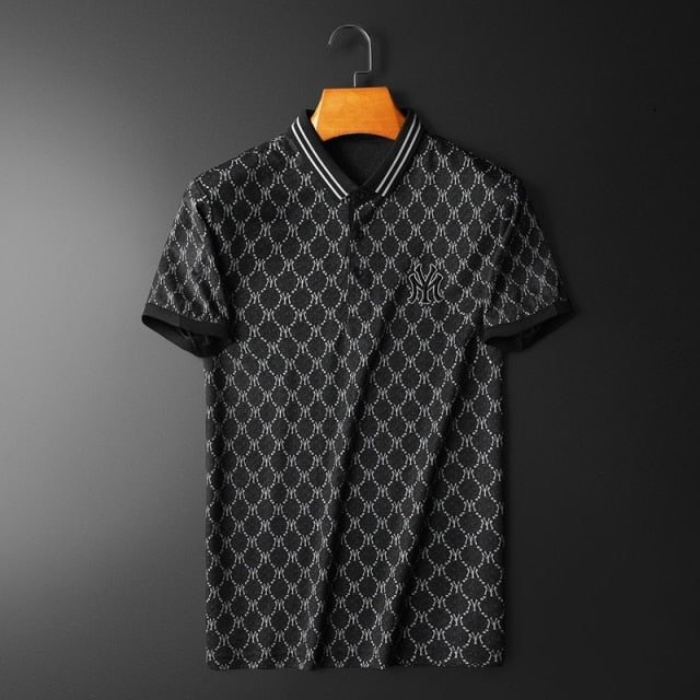 NYC Embroidery Geometric Short Sleeve Polo Shirt