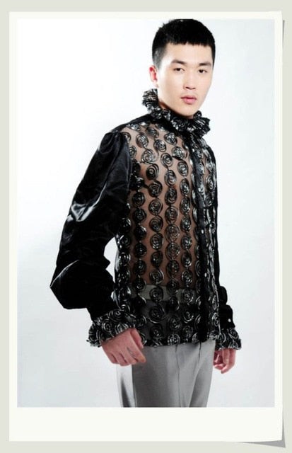 Sexy See Through Twirl Pattern Diseño de vestuario Camisa de hombre