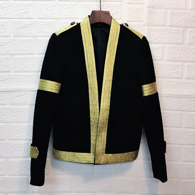 Black Gold V Lapel Stage Costume Style Men Blazer