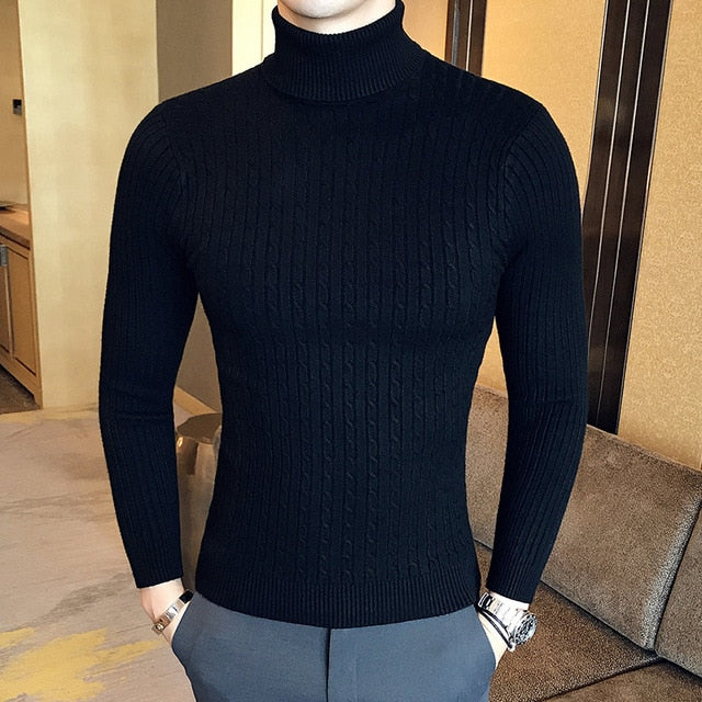 Twisted Stripe Style Turtleneck Sweater