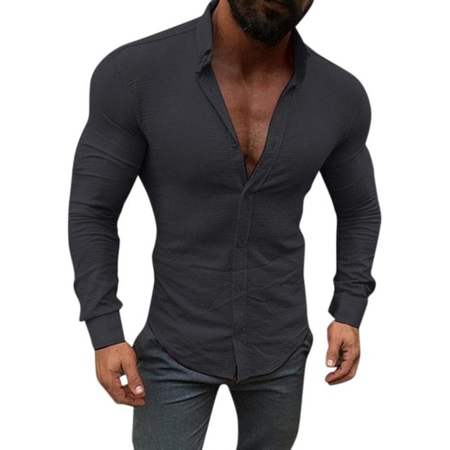 Solid Color Long Sleeve Slim Fit Basic Style Men Shirts