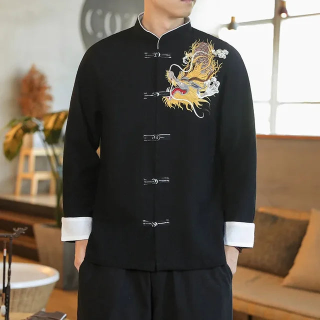 Embroidery Long Sleeve Chinese Style Shirt