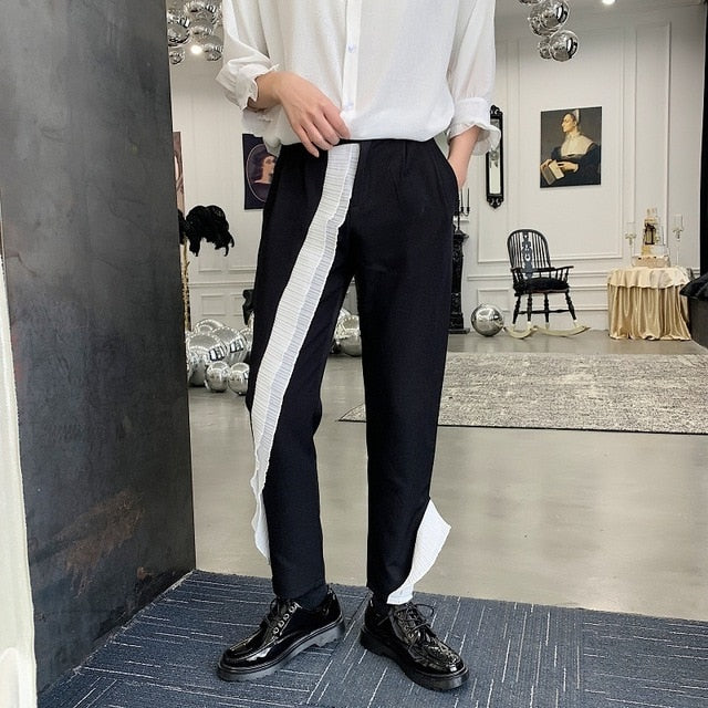 Black Irregular Lotus Leaf Lace Joker Streetwear Style Men Pants