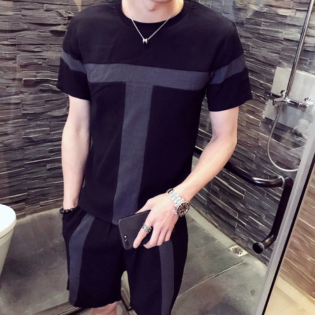 Letter Pattern Drawstring Men Shorts Sweatsuit Set