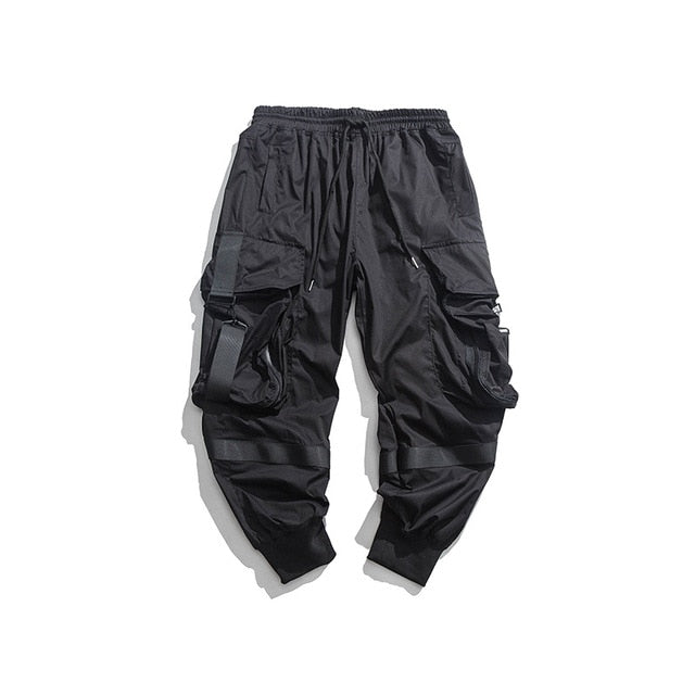 Pantalones jogger cargo monocromáticos para hombre con bolsillo con hebilla